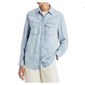 NWT Levi’s Pearl Snap Western Relaxed Fit Blue Denim Shirt Chambray Women L